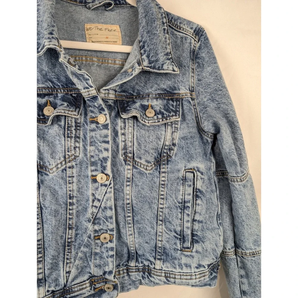 Free People Womens Acid Wash Trucker Jacket Size M Boho Indie Western Distressed - Picture 4 of 10